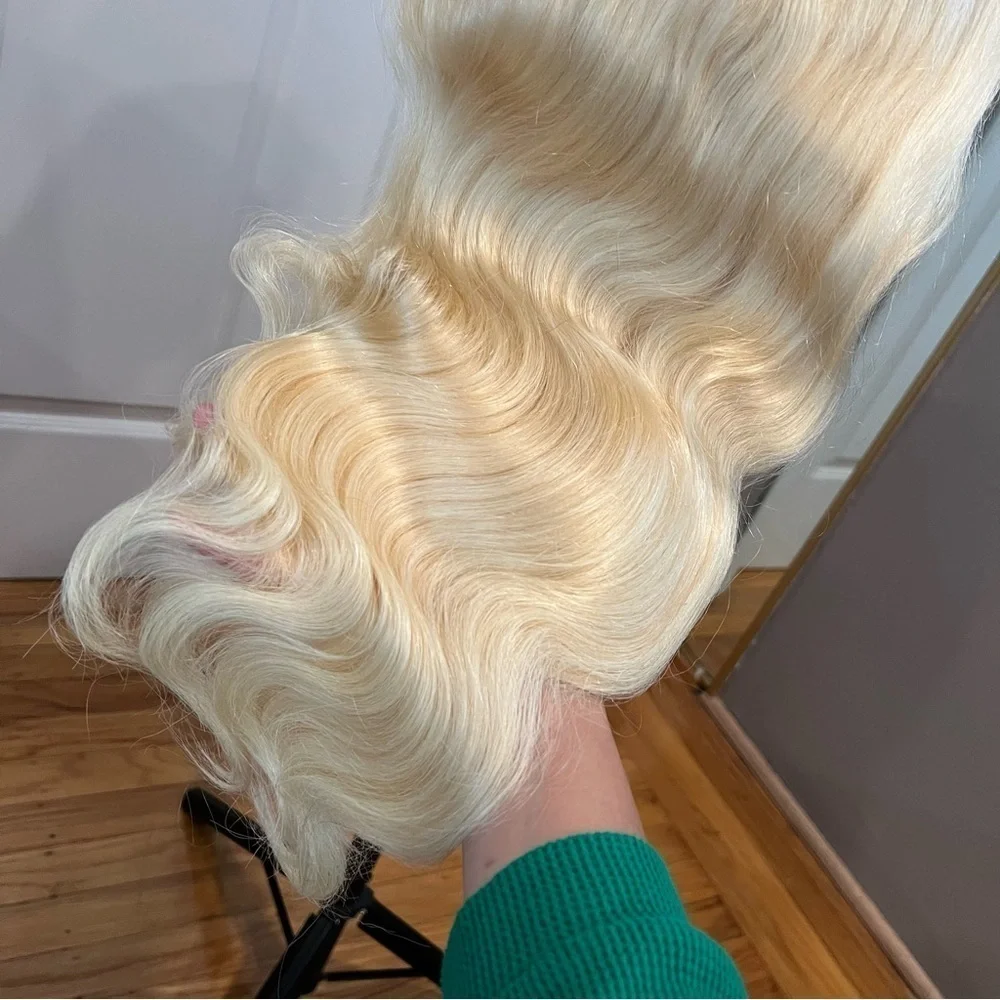 26” Bleach Blonde Body Wave 13x6 HD Lace Front Wig Human Hair 200% Density #CD1